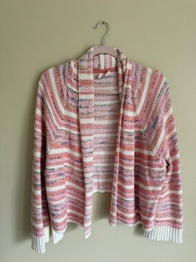 Moth Pink & Cream Striped Open-Front Cardigan